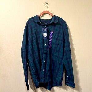 GAP Green & Blue Sycamore Plaid Button Up Woven Shirt sz XXL NEW NWT